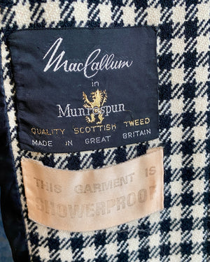 Vintage 1960s MAC CALLUM Black & Ivory Wool Scottish Tweed Check Double Breasted Coat With Belt S or M