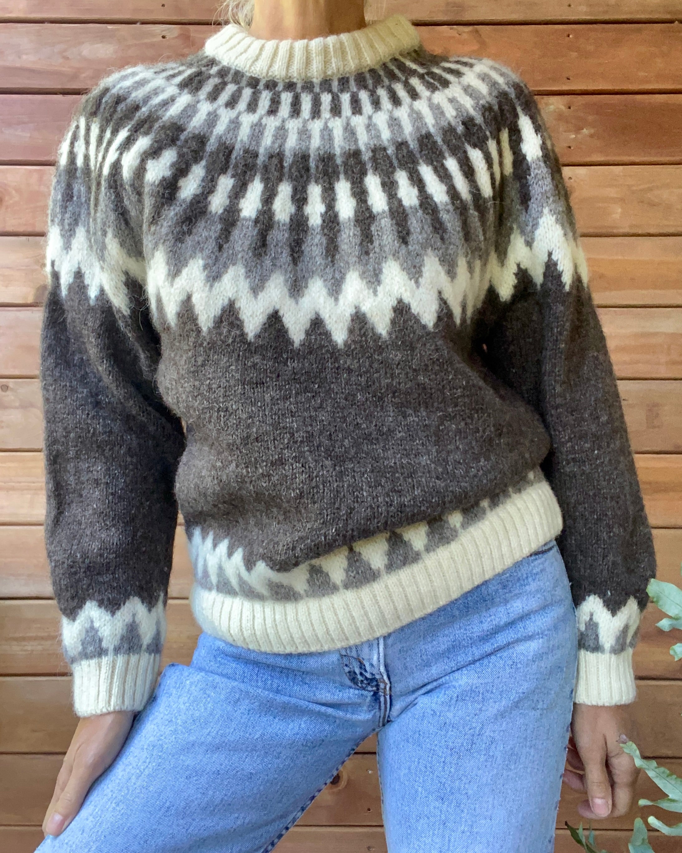 VINTAGE LANDS END Icelandic Earth Tone Fairisle Wool Sweater M