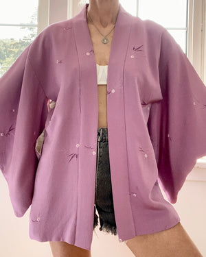 Vintage Silk Purple Damask Haori Kimono