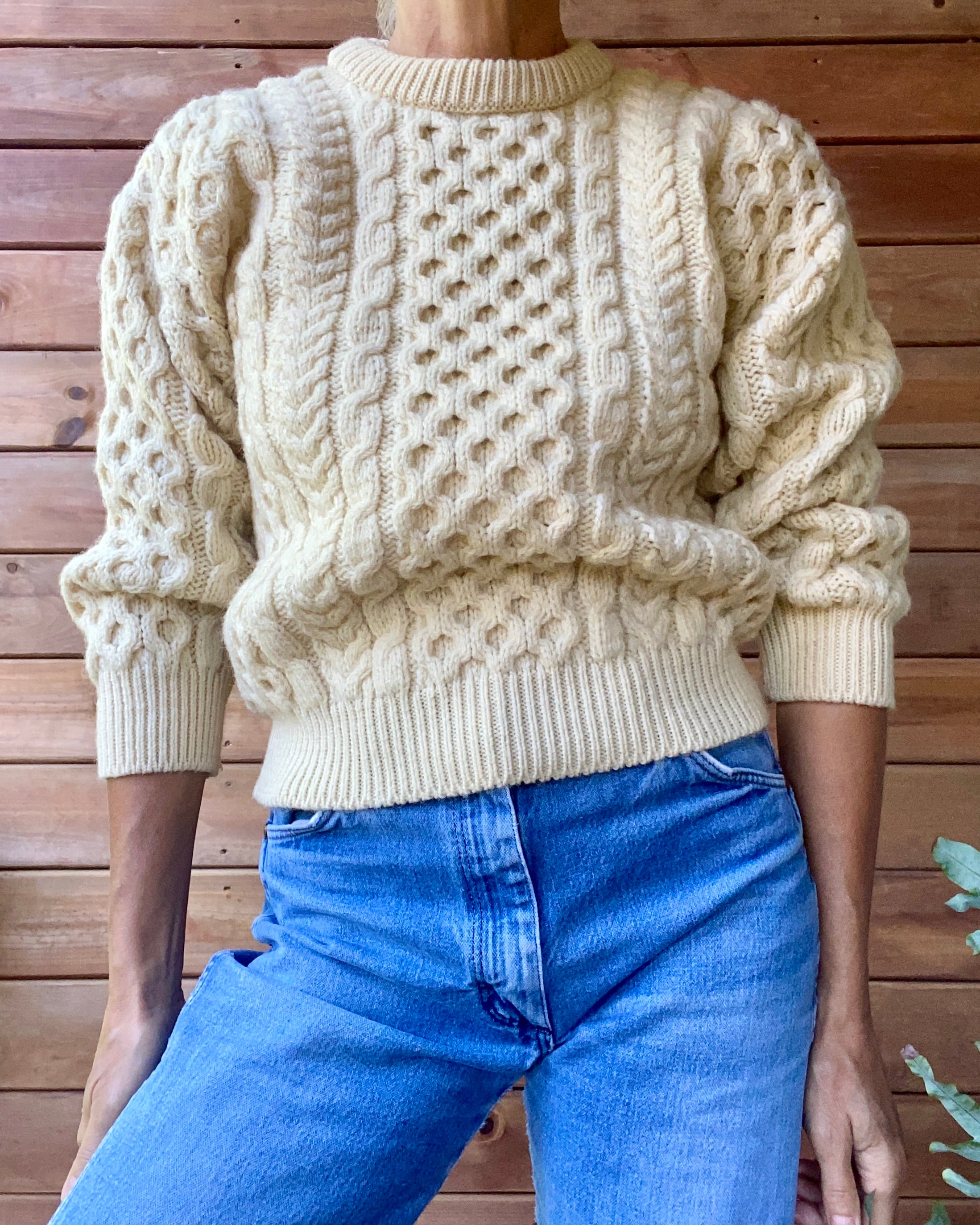 Vintage Handknit Honeycomb Cable Fisherman Sweater XS S