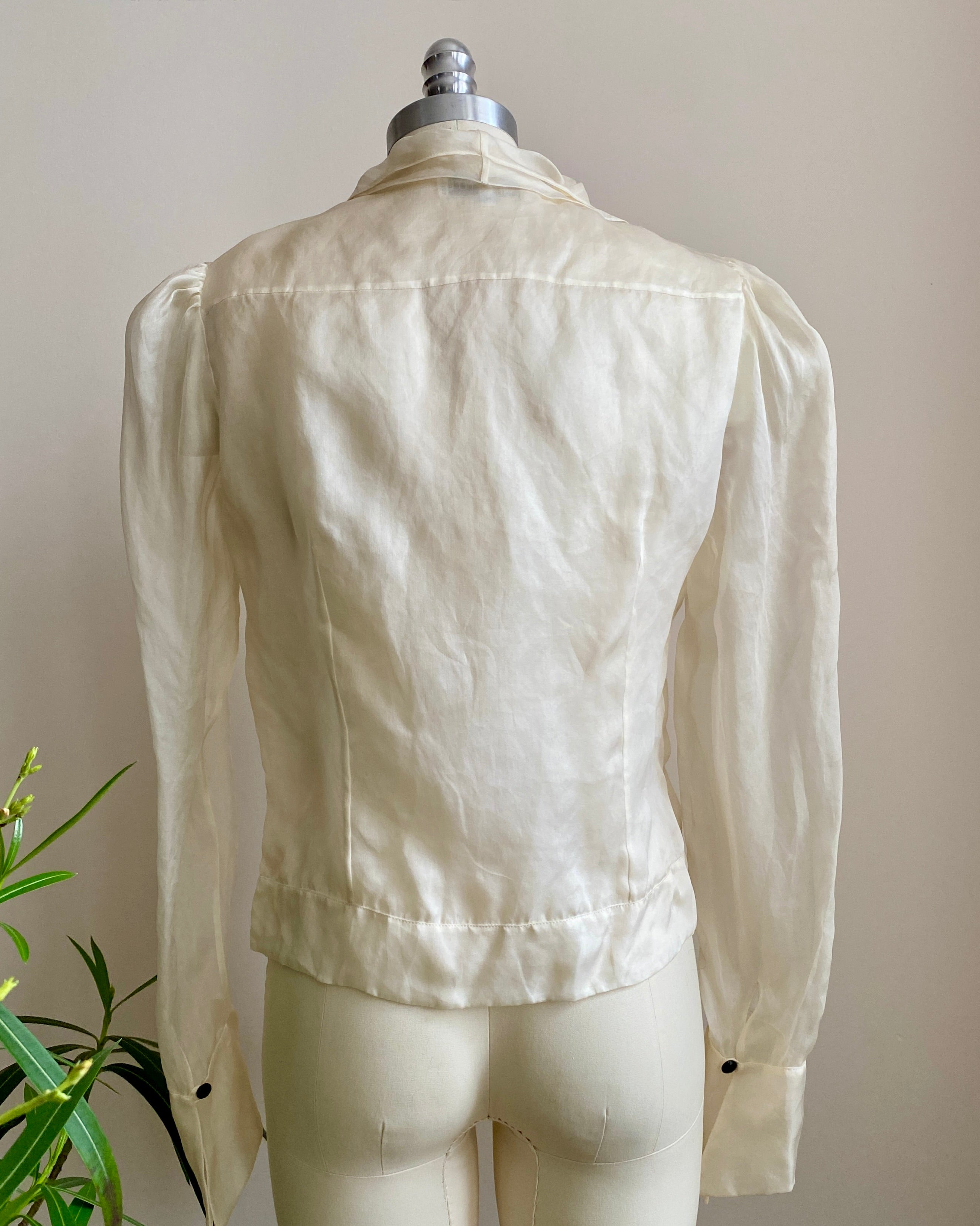Vintage 1990s MISS TORRENTE Sheer Ivory 100% Silk Organza Blouse With gathered Sleeves 40 M