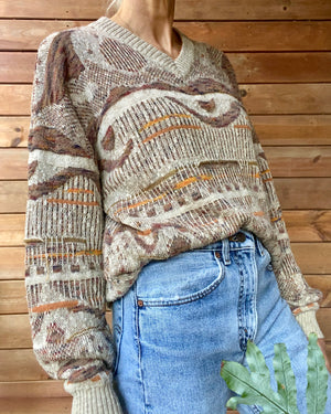 Vintage 1990s Grandpa Patterned Retro VNeck Sweater M L