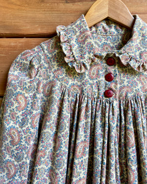 VINTAGE Paisley Fine Cotton Flannel Prairie Nightgown With Peter Pan Collar S SM 4