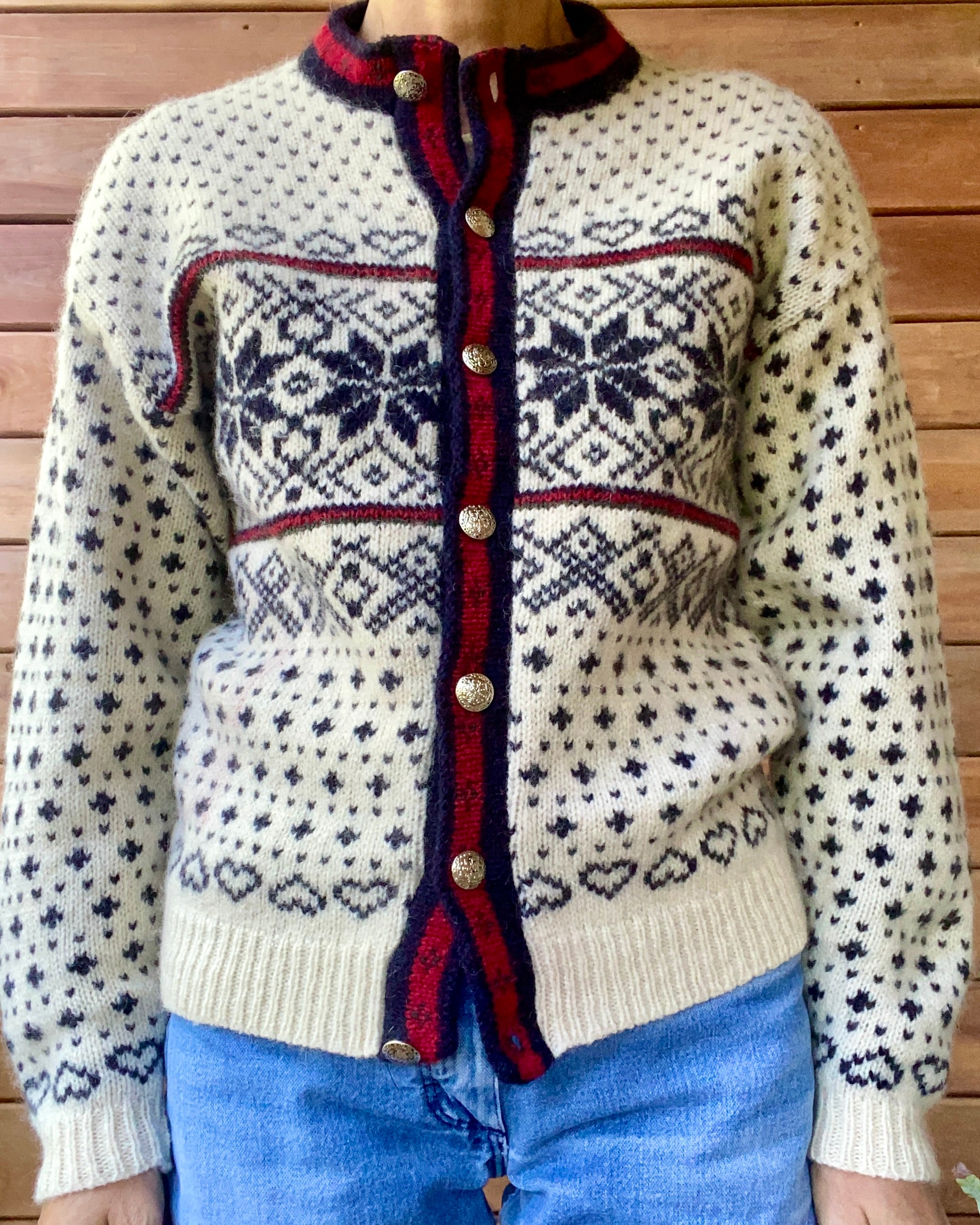 VINTAGE LLBEAN Nordic Fairisle Wool Cardigan M Made in USA