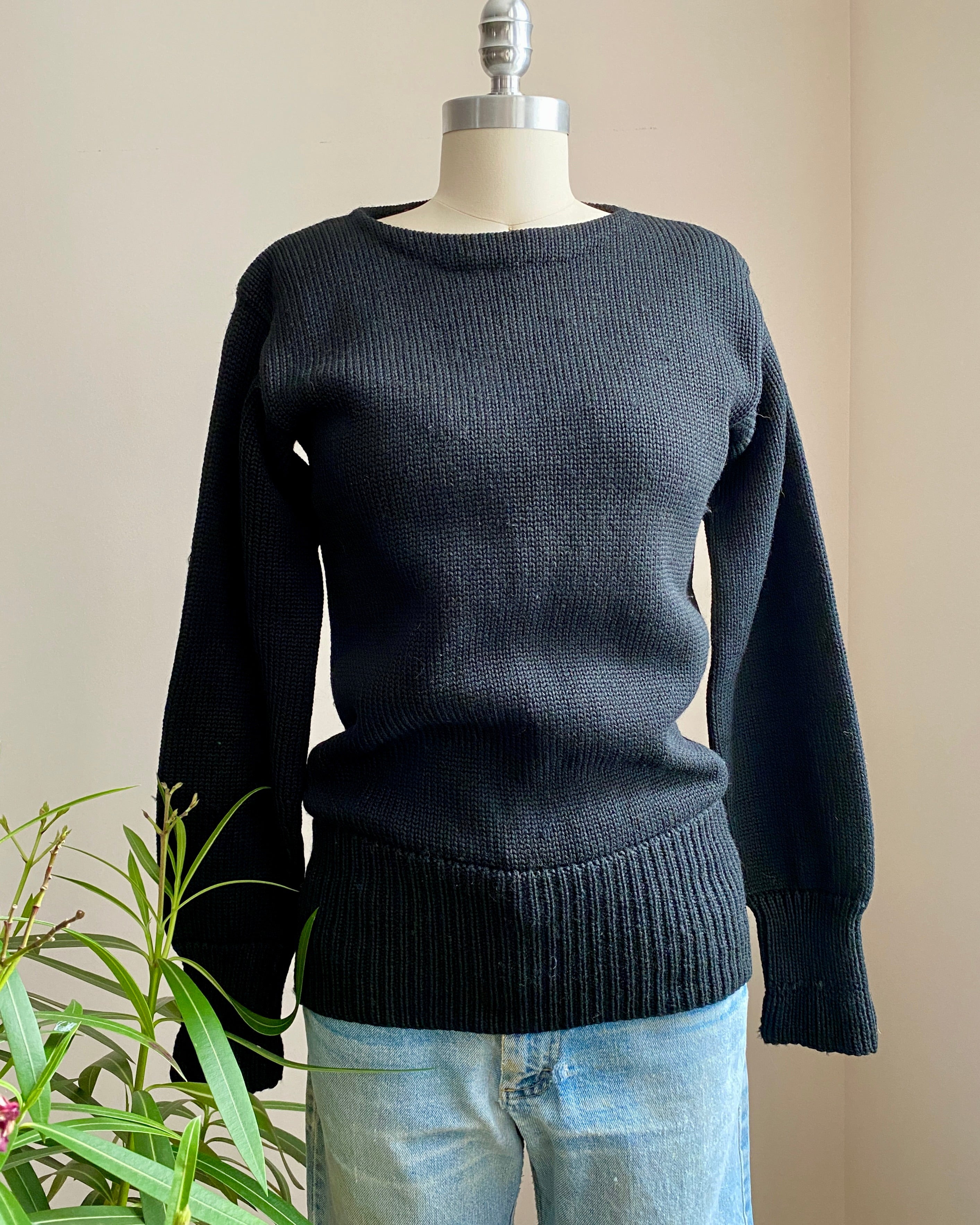 Vintage 1940s CHAMPION Knitwear Rochester Black Wool Athletic Varsity Jumper