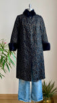Vintage 1960s Black and Gold Floral Brocade Evening Coat with Mink Fur Trim New Condition S