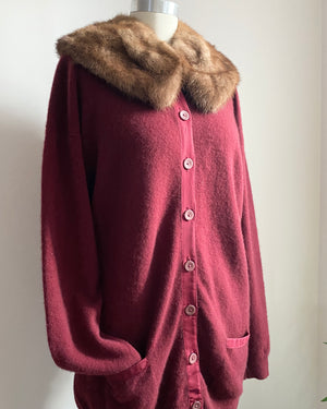 Vintage Burgundy 2ply Double ply 100% Cashmere Cardigan with Pockets and Grosgrain Detail L