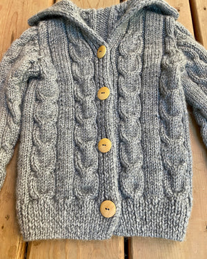 Vintage Kids Handknit Grey Marl Cable Cardigan