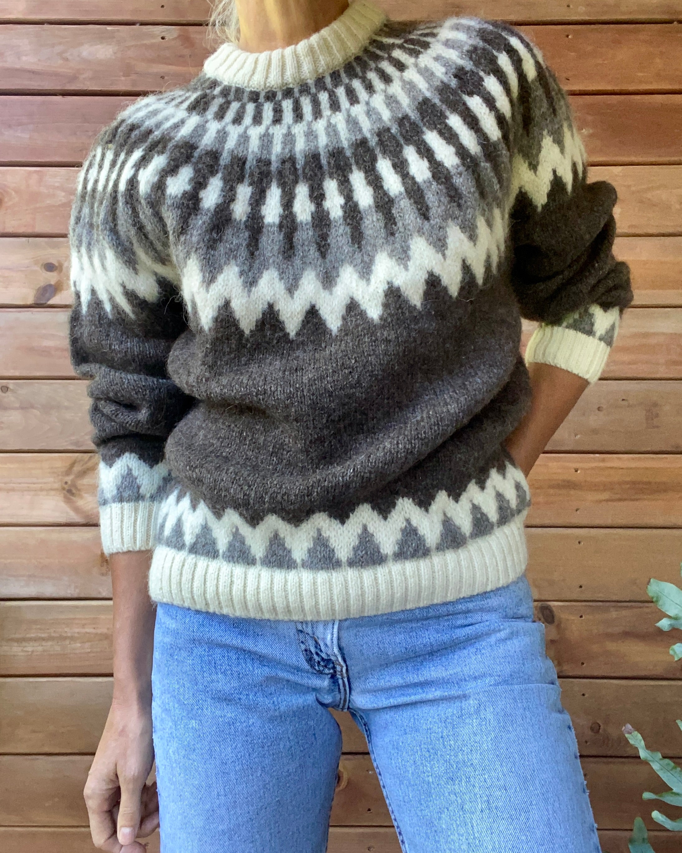 VINTAGE LANDS END Icelandic Earth Tone Fairisle Wool Sweater M