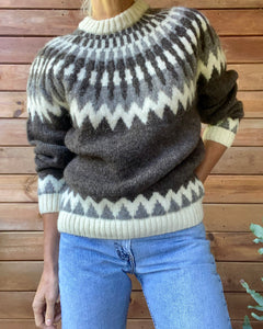 VINTAGE LANDS END Icelandic Earth Tone Fairisle Wool Sweater M