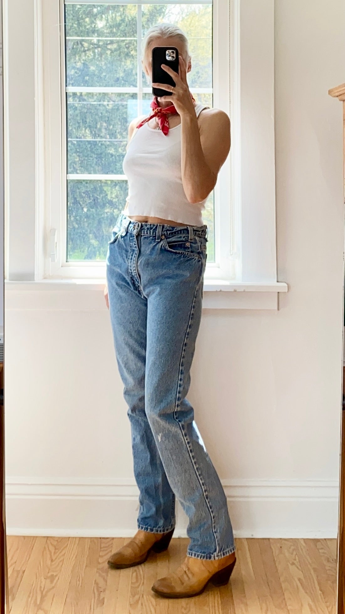 Vintage 1990s Orange Tab Levis Medium Wash Denim Jeans made in USA Size 31 or 32