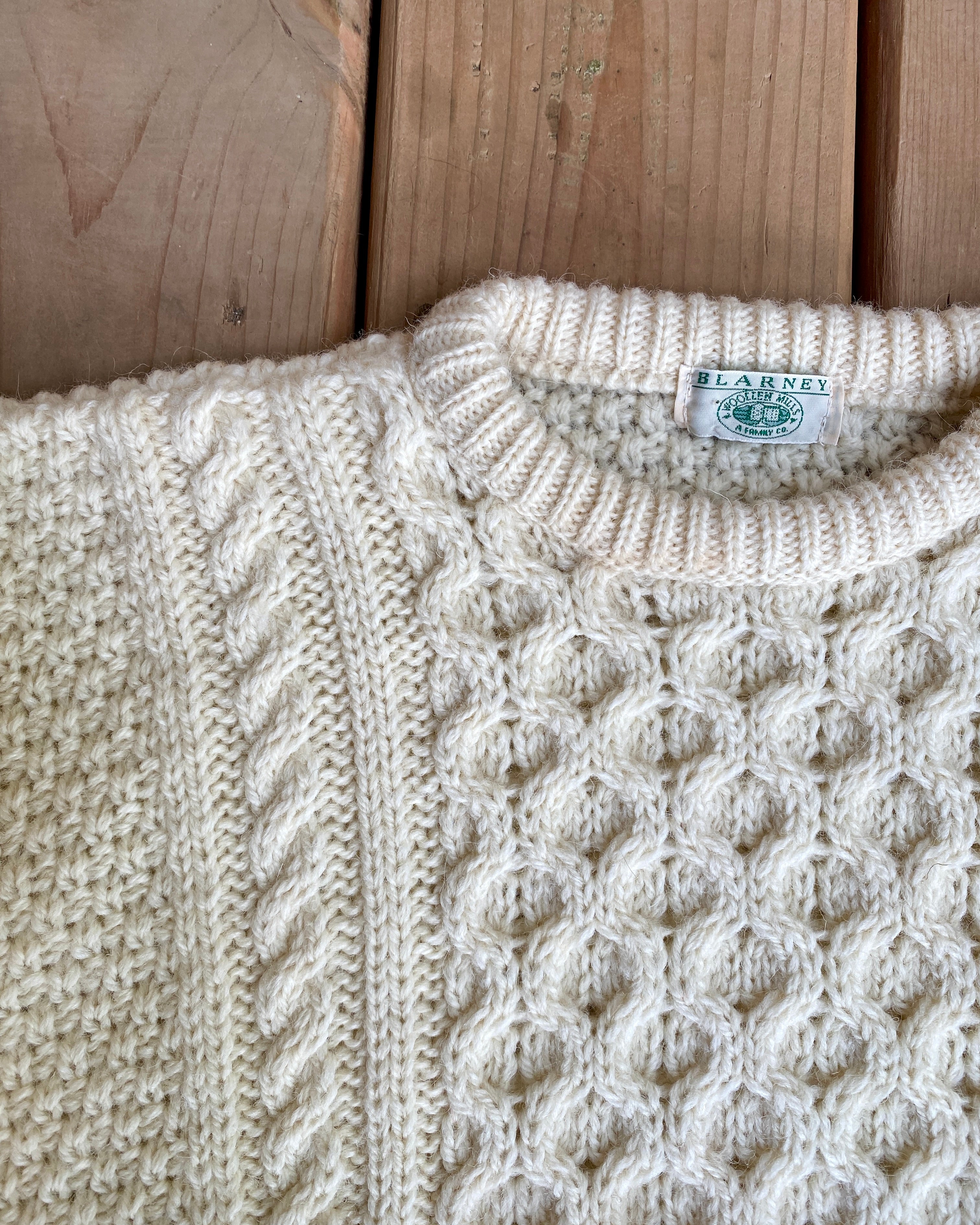 Vintage Kids Handknit Cream Fisherman Cable Sweater