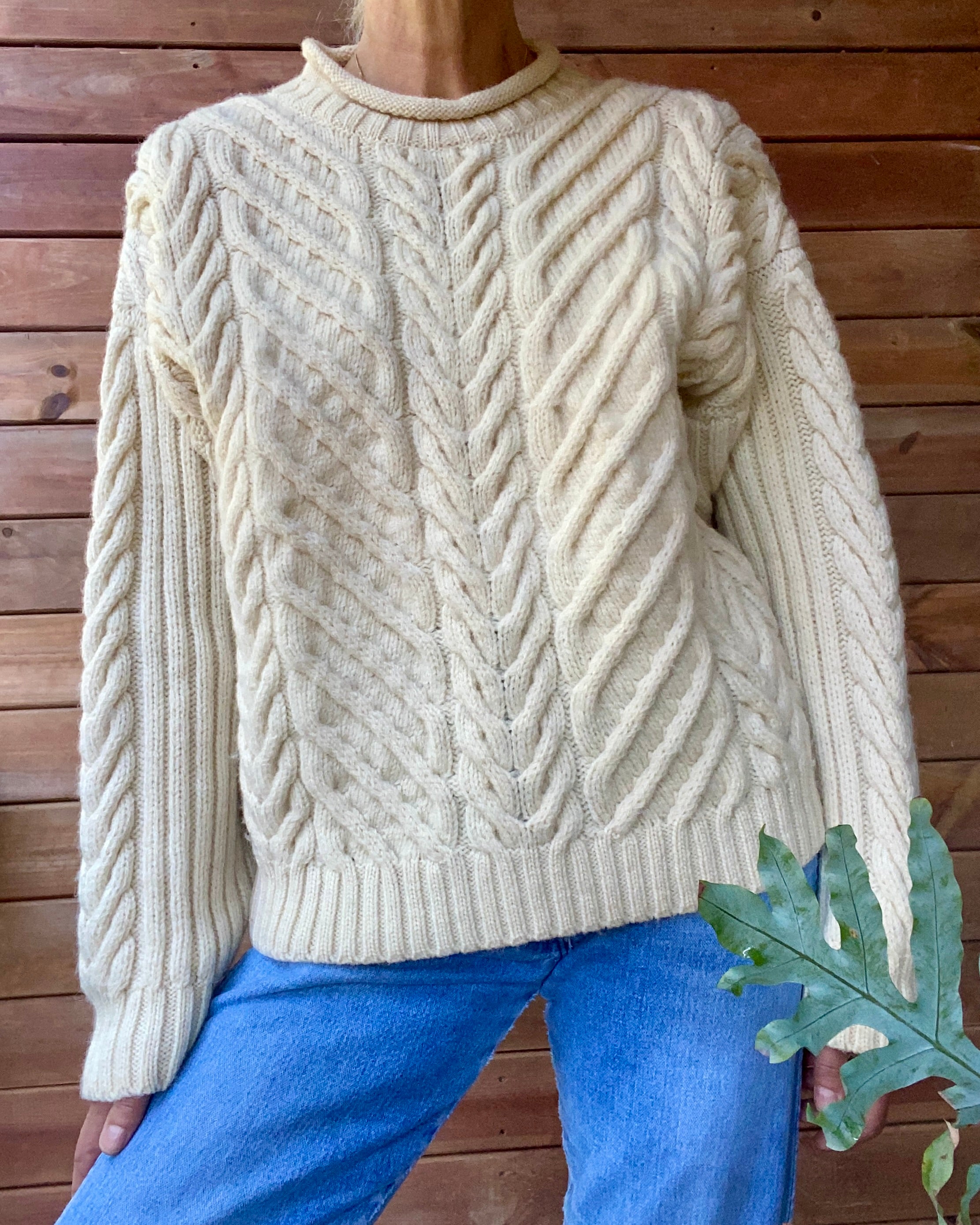 Vintage Handknit Paul James Horseshoe Cable Fisherman Sweater