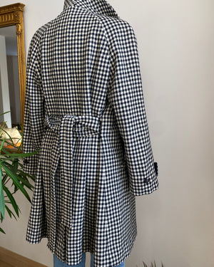 Vintage 1960s MAC CALLUM Black & Ivory Wool Scottish Tweed Check Double Breasted Coat With Belt S or M
