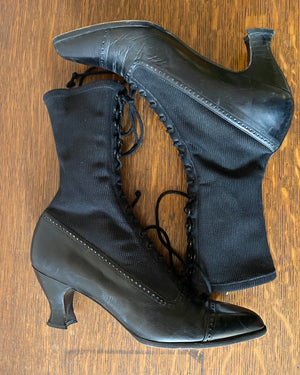 Vintage 1990s STUART WEITZMAN for Browns Shoes Black Victorian Lace Up Steampunk Booties 7