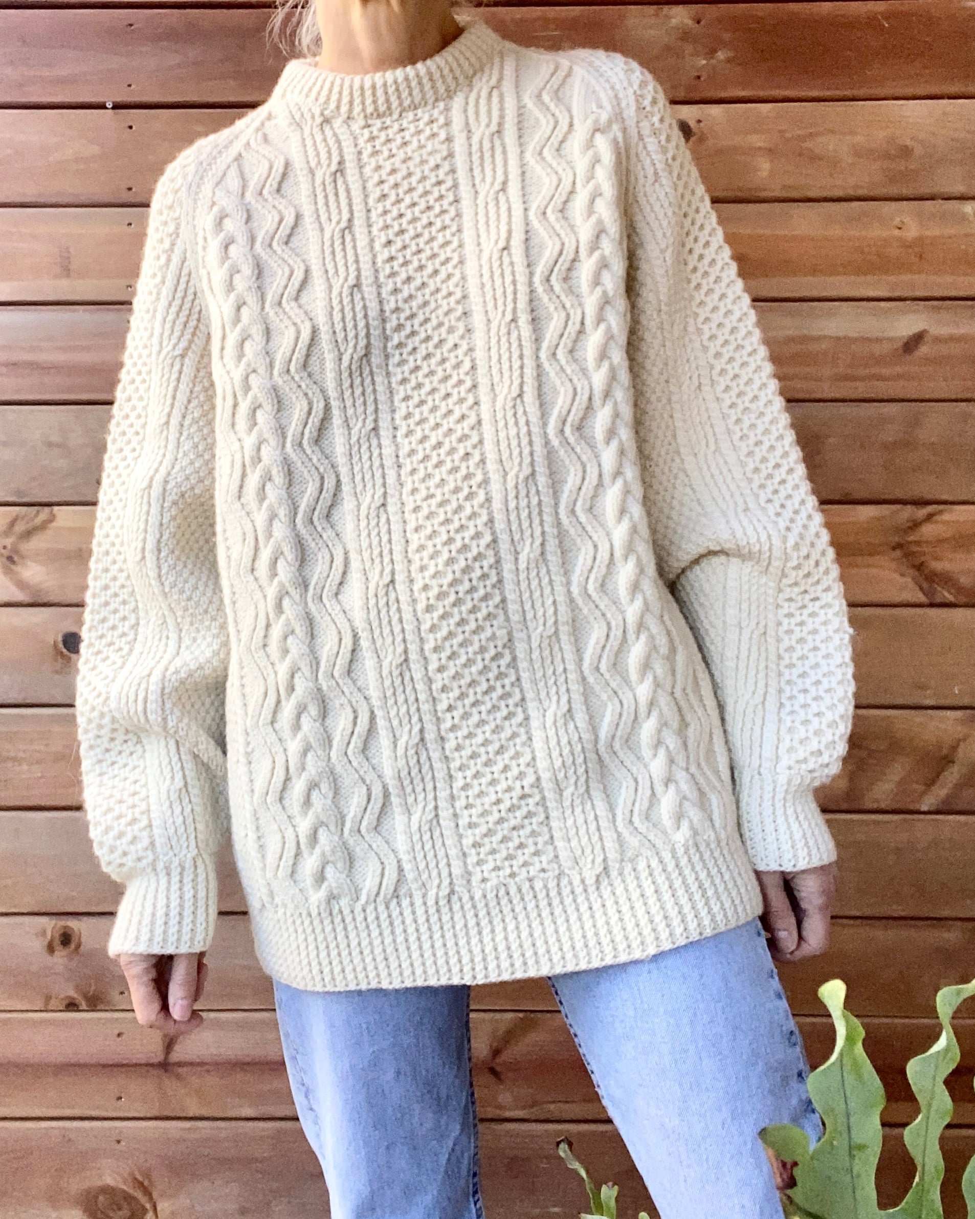 Vintage Handknit BLARNEY Cable Fisherman Sweater XL