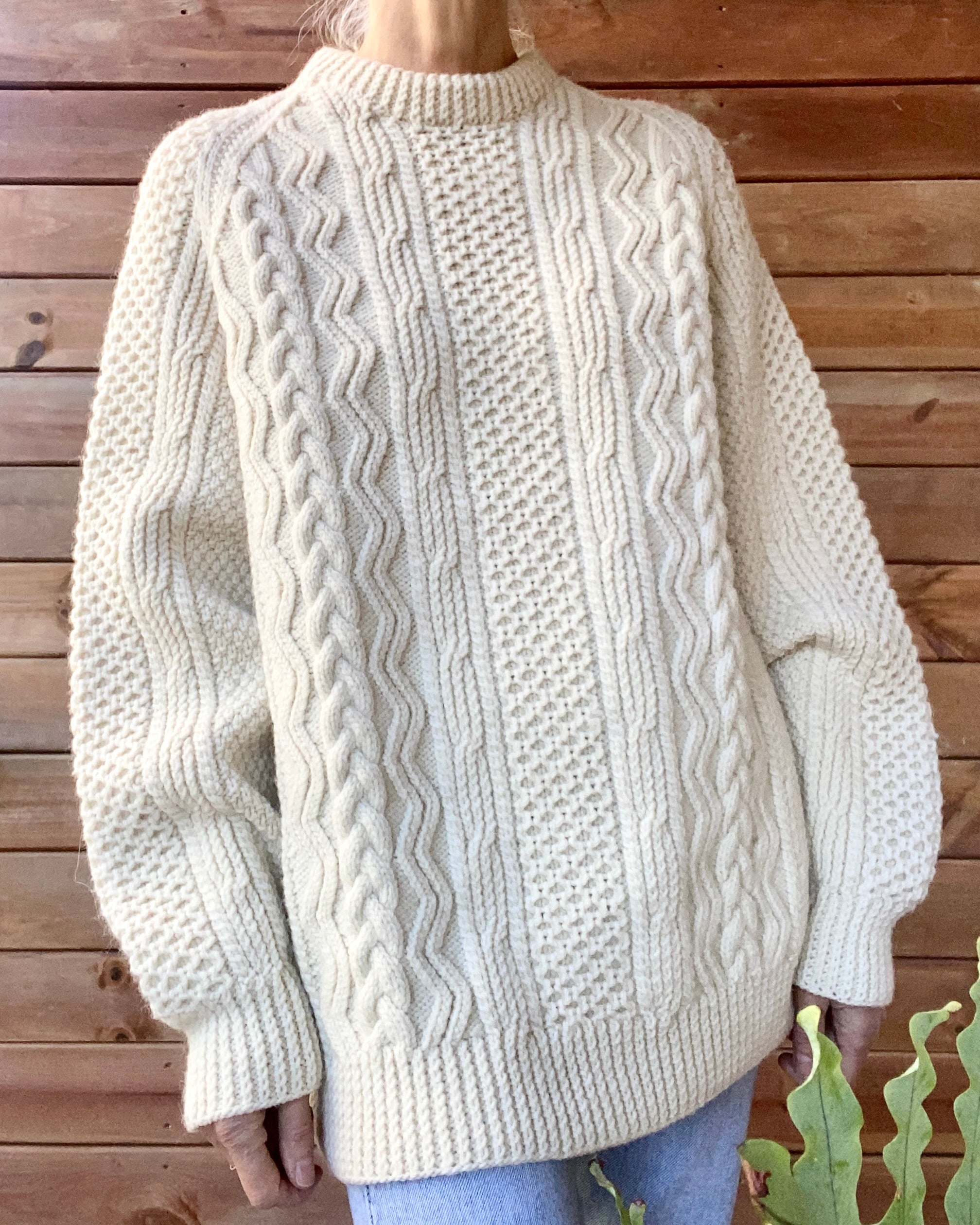 Vintage Handknit BLARNEY Cable Fisherman Sweater XL