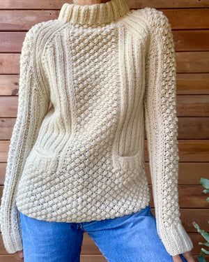 Vintage Handknit Cream Bobble Fisherman Sweater M