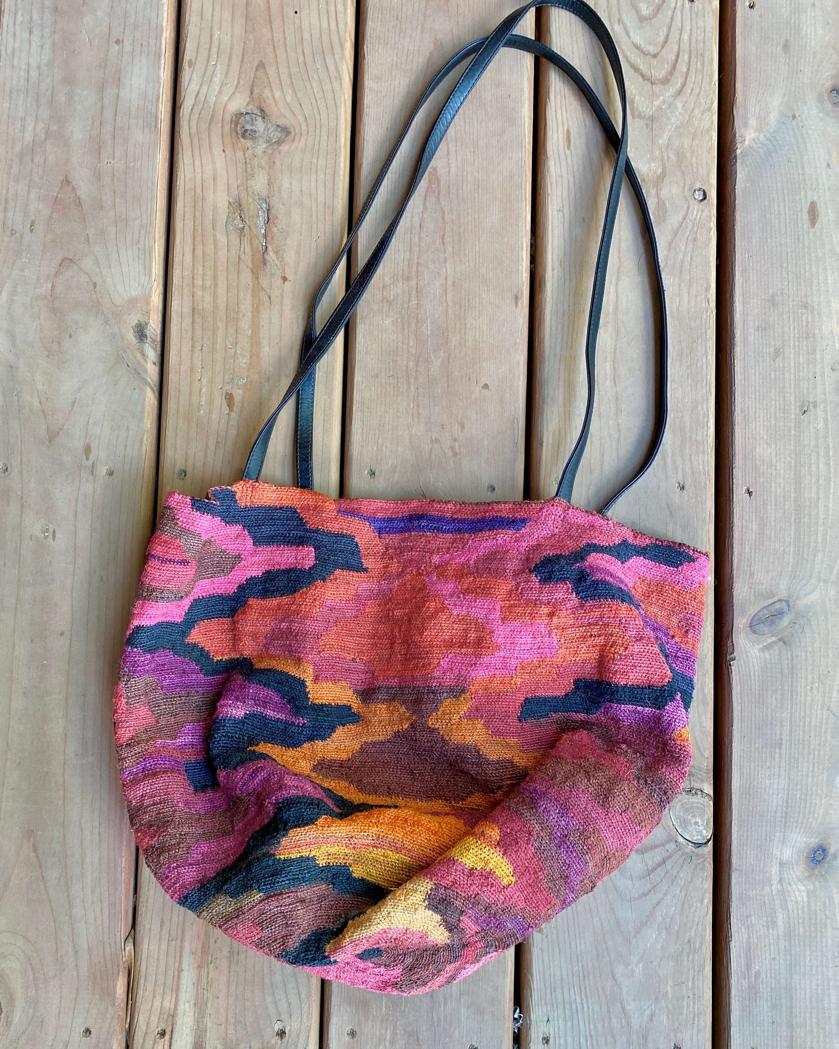 Vintage Handmade African Sisal Tote Bag Multi