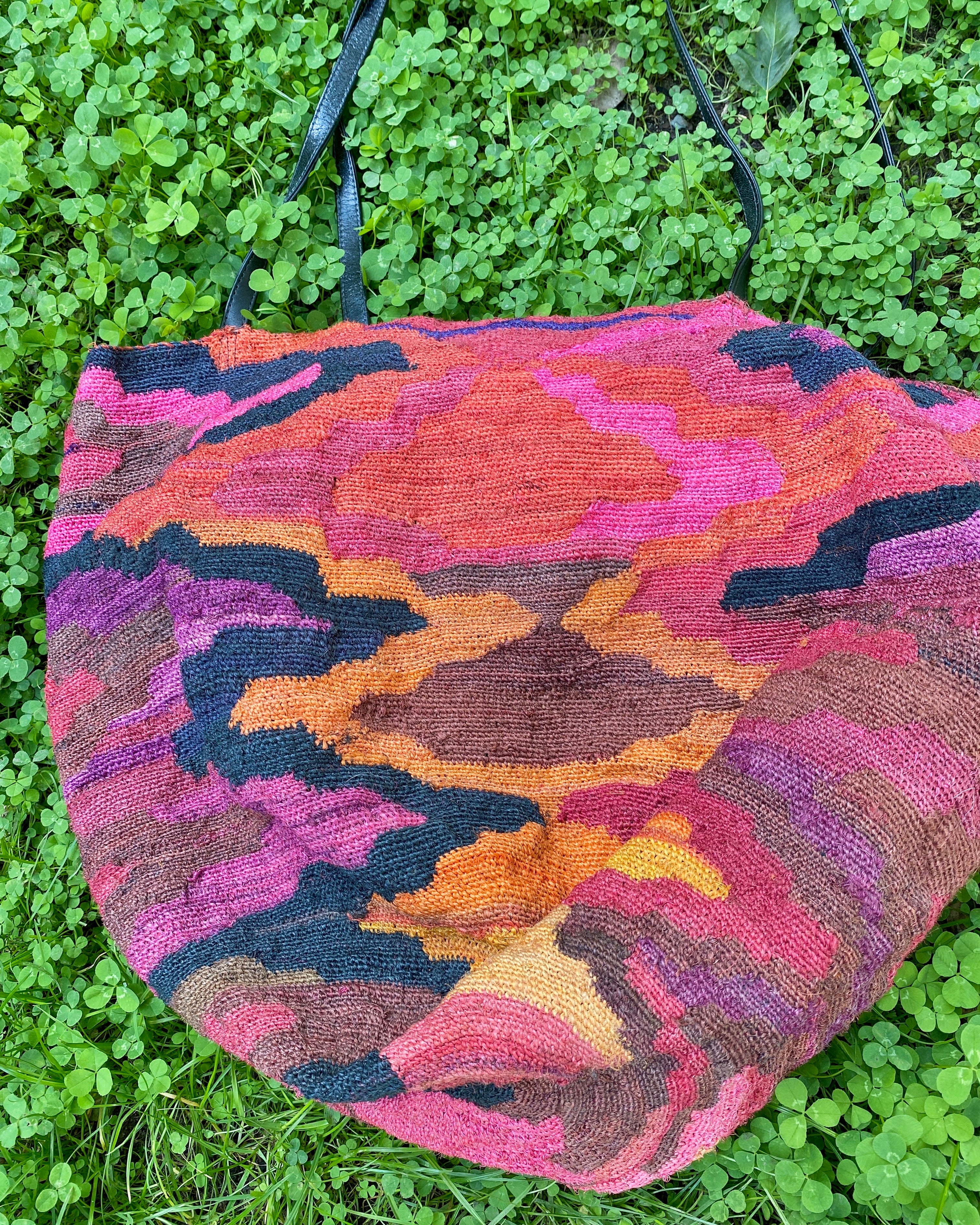 Vintage Handmade African Sisal Tote Bag Multi