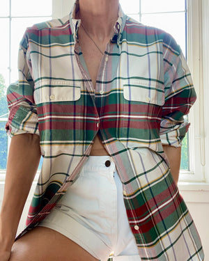Vintage Ralph Lauren Mens Oxford Twill Plaid Button Down Shirt