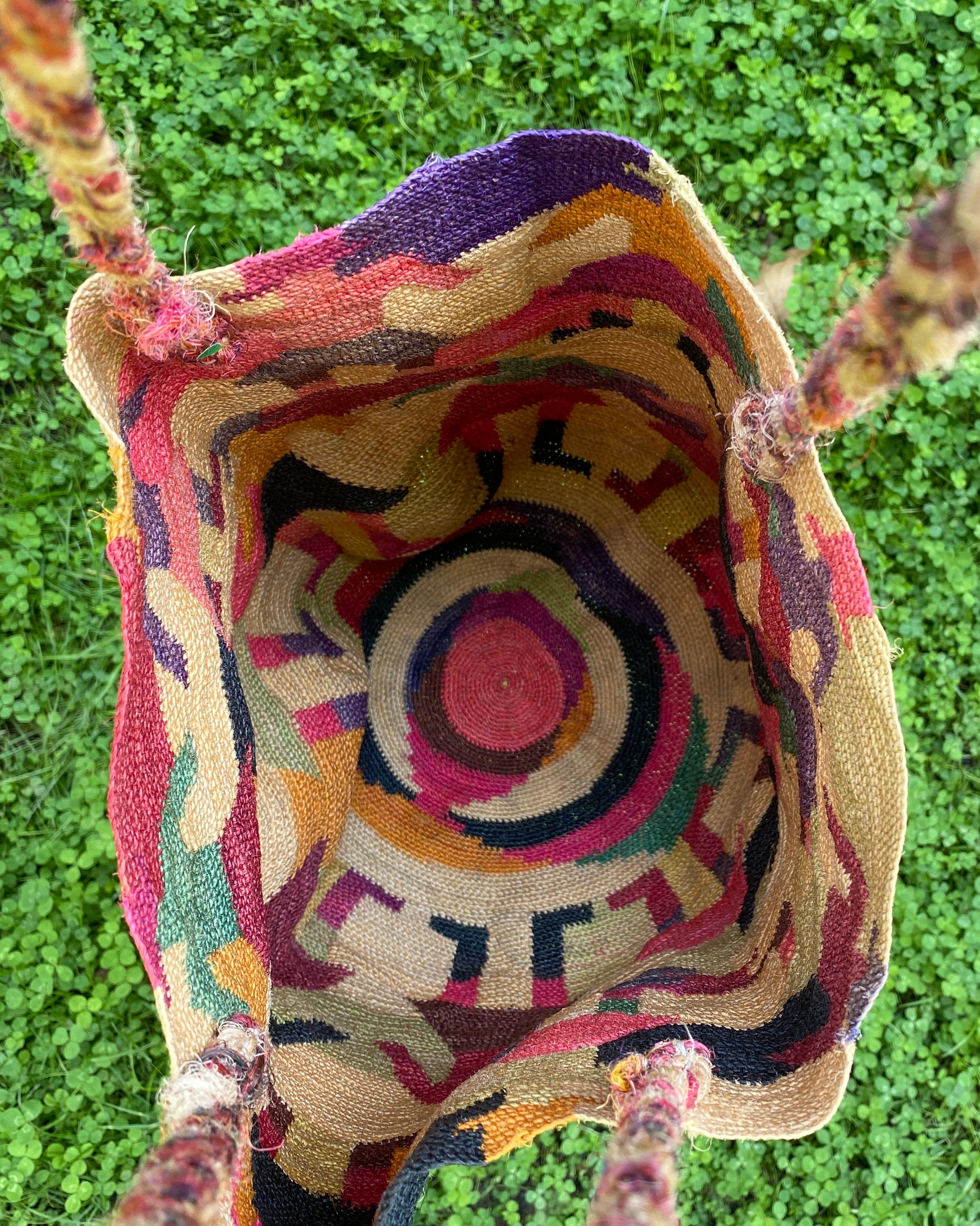 Vintage Handmade Sisal Tote Bag Dolls