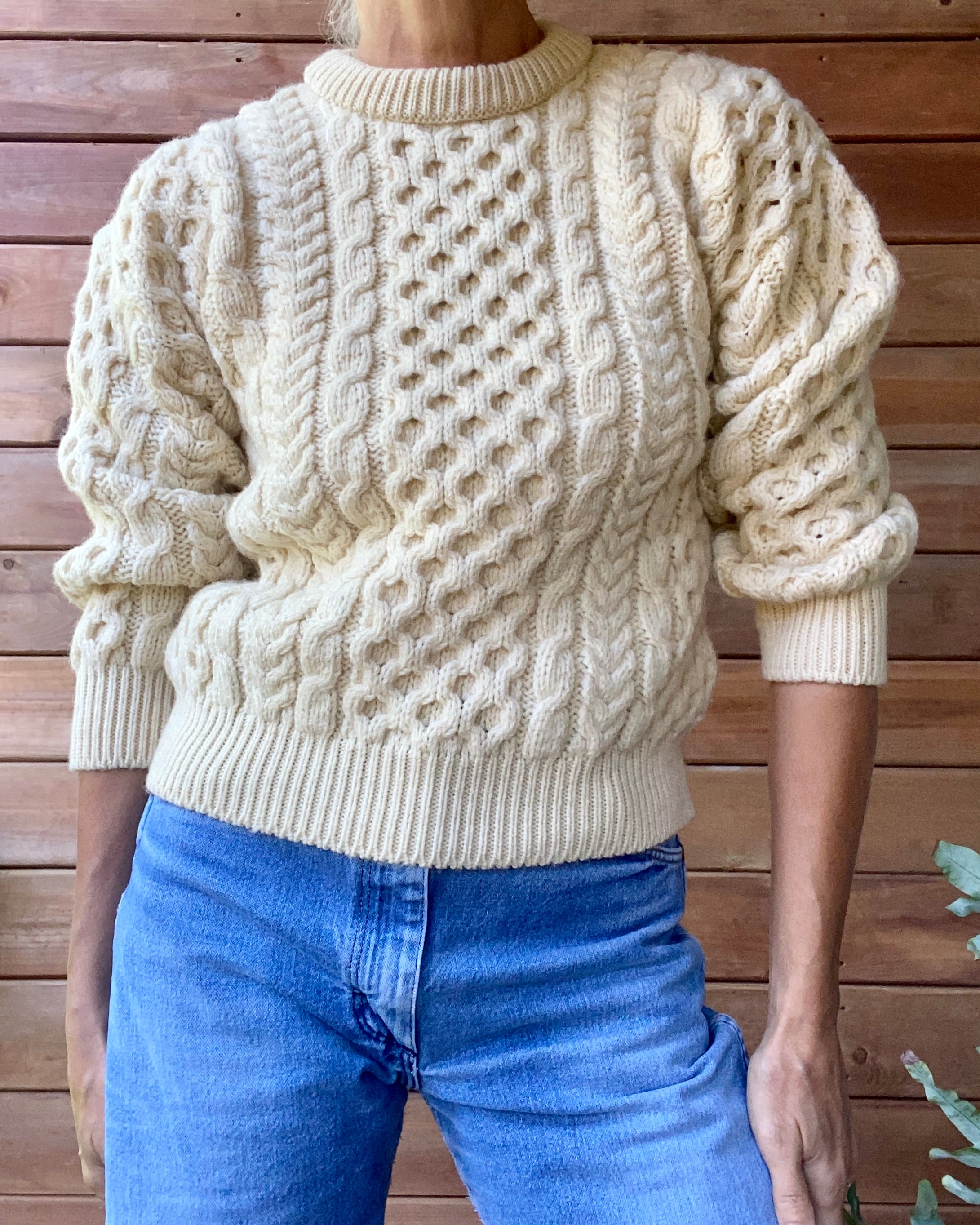 Vintage Handknit Honeycomb Cable Fisherman Sweater XS S