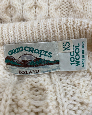 Vintage 1990s ARAN CRAFTS Handknit Cream Cable Fisherman Sweater Cardigan XS S