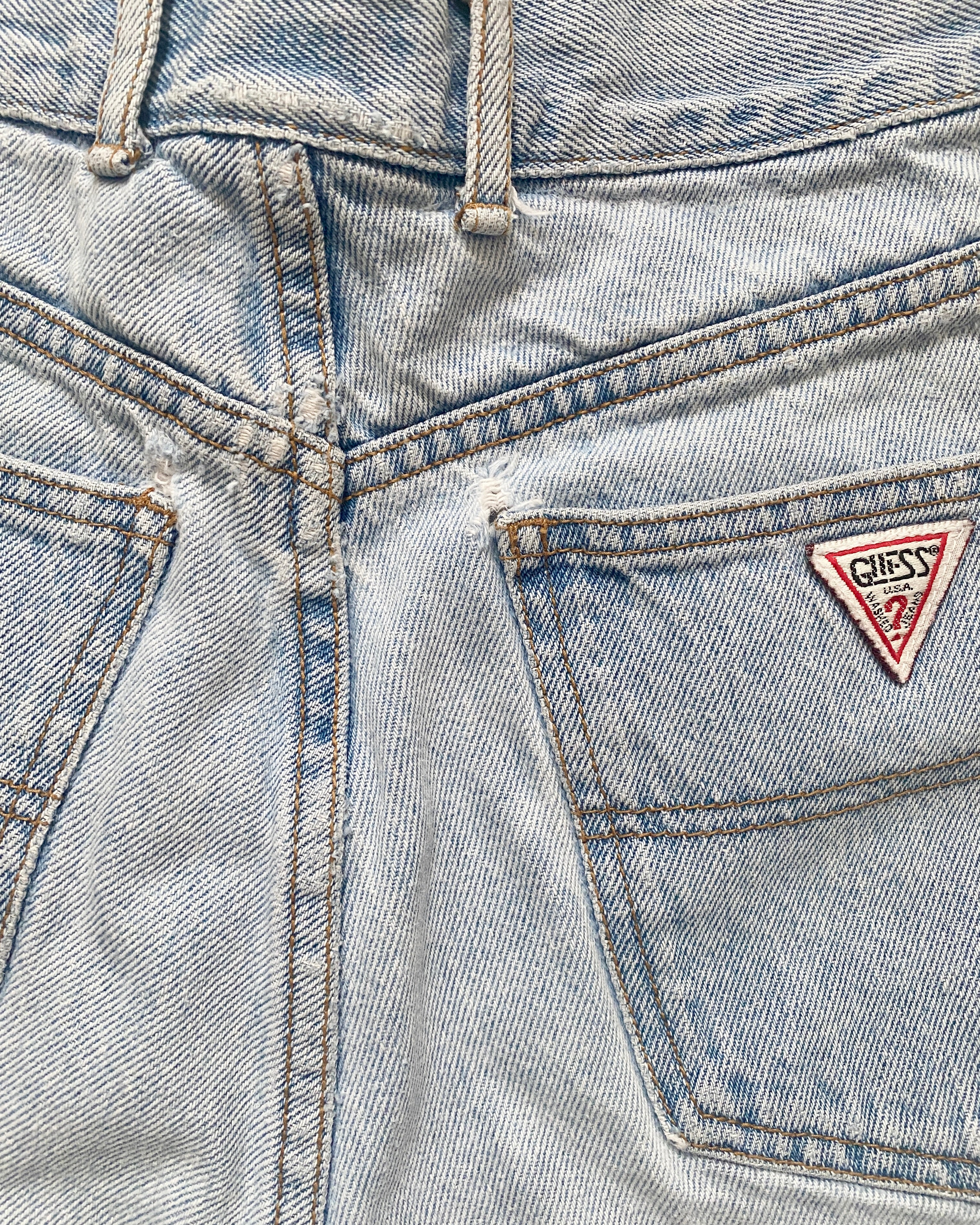 Vintage 1980s GUESS Light Wash Cuffed Denim High Waist Jean Shorts