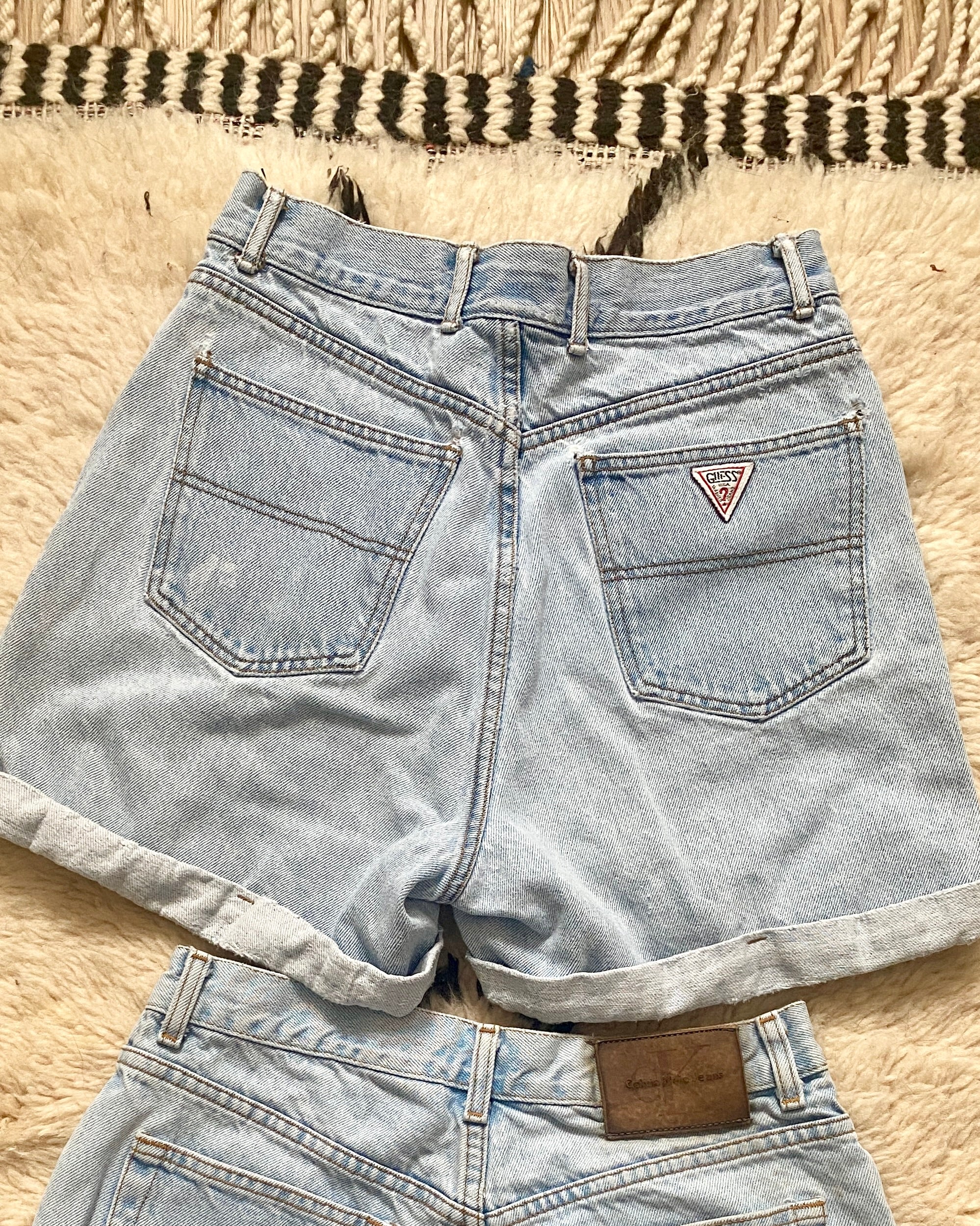 Vintage 1980s GUESS Light Wash Cuffed Denim High Waist Jean Shorts