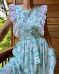 Vintage Pinafore Green Floral and Eyelet Dress  M L