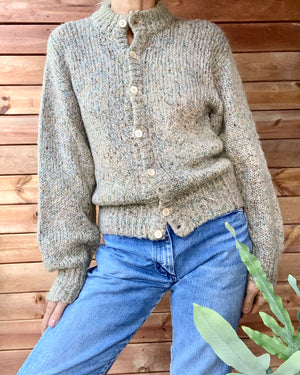 Vintage 1980s Salvatore Ferragamo Oatmeal Marle Mohair Cardigan Sweater M