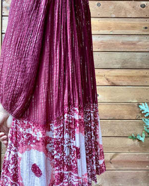 Vintage 1970s PARADIS Indian Cotton Gauze Cherry Red Batik and Lurex Dress