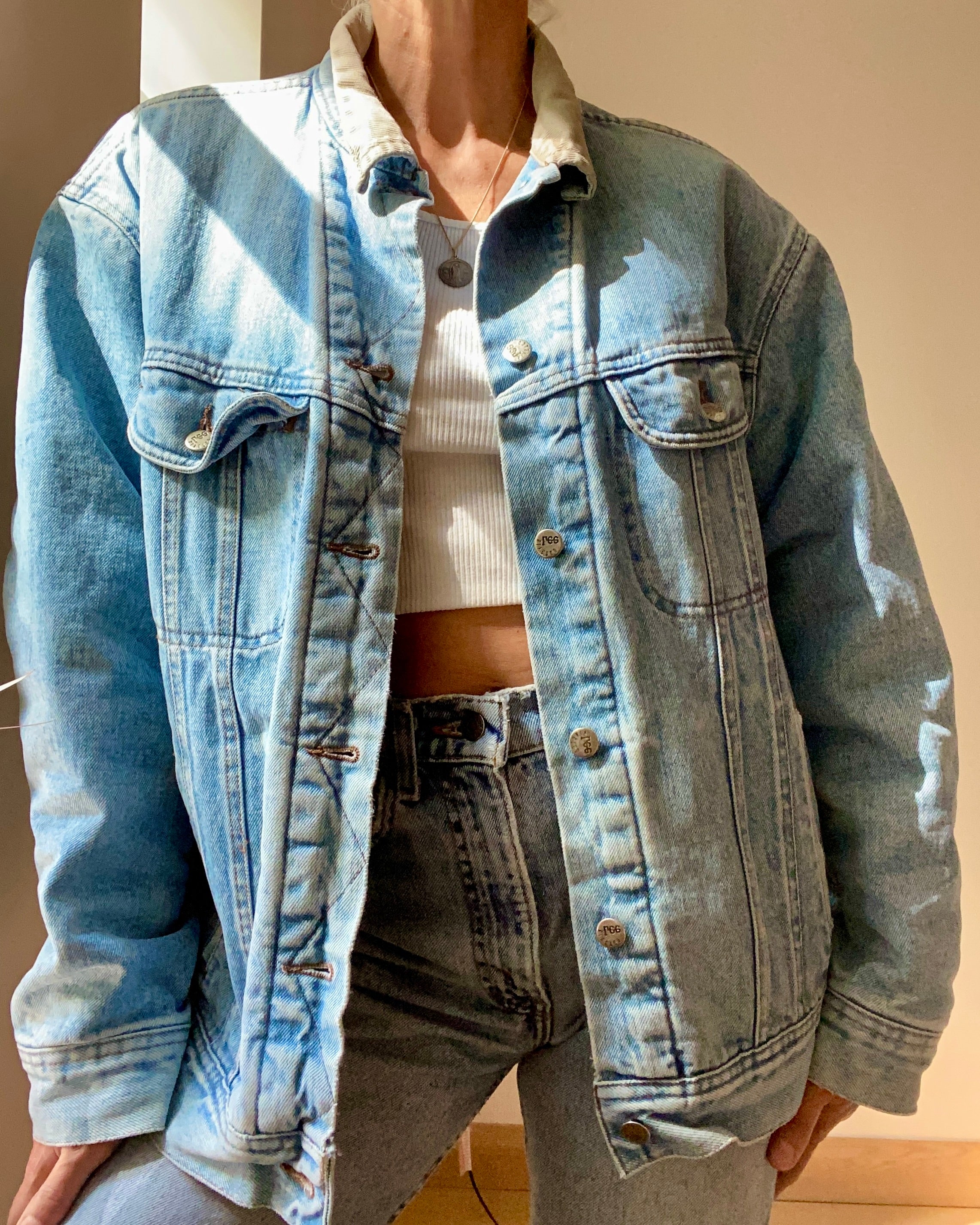 Vintage Lee Riveted Blanket Lined Jean Jacket Light Wash L XL