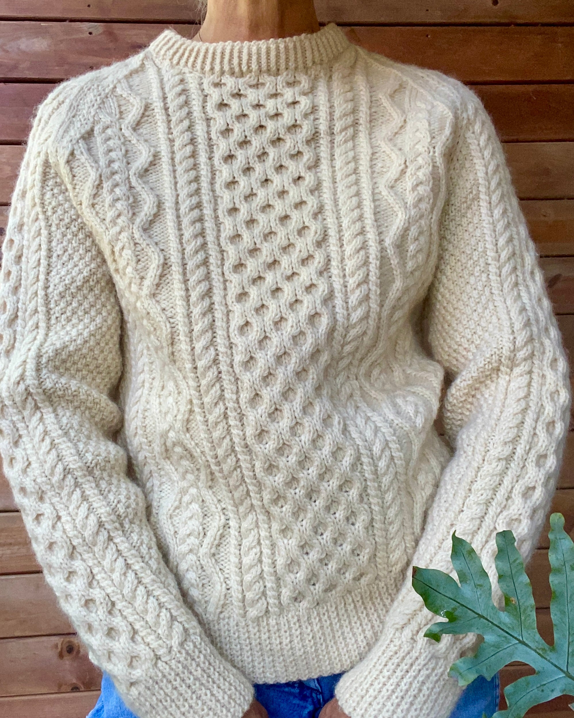 Vintage Handknit Honeycomb Cable Fisherman Sweater M