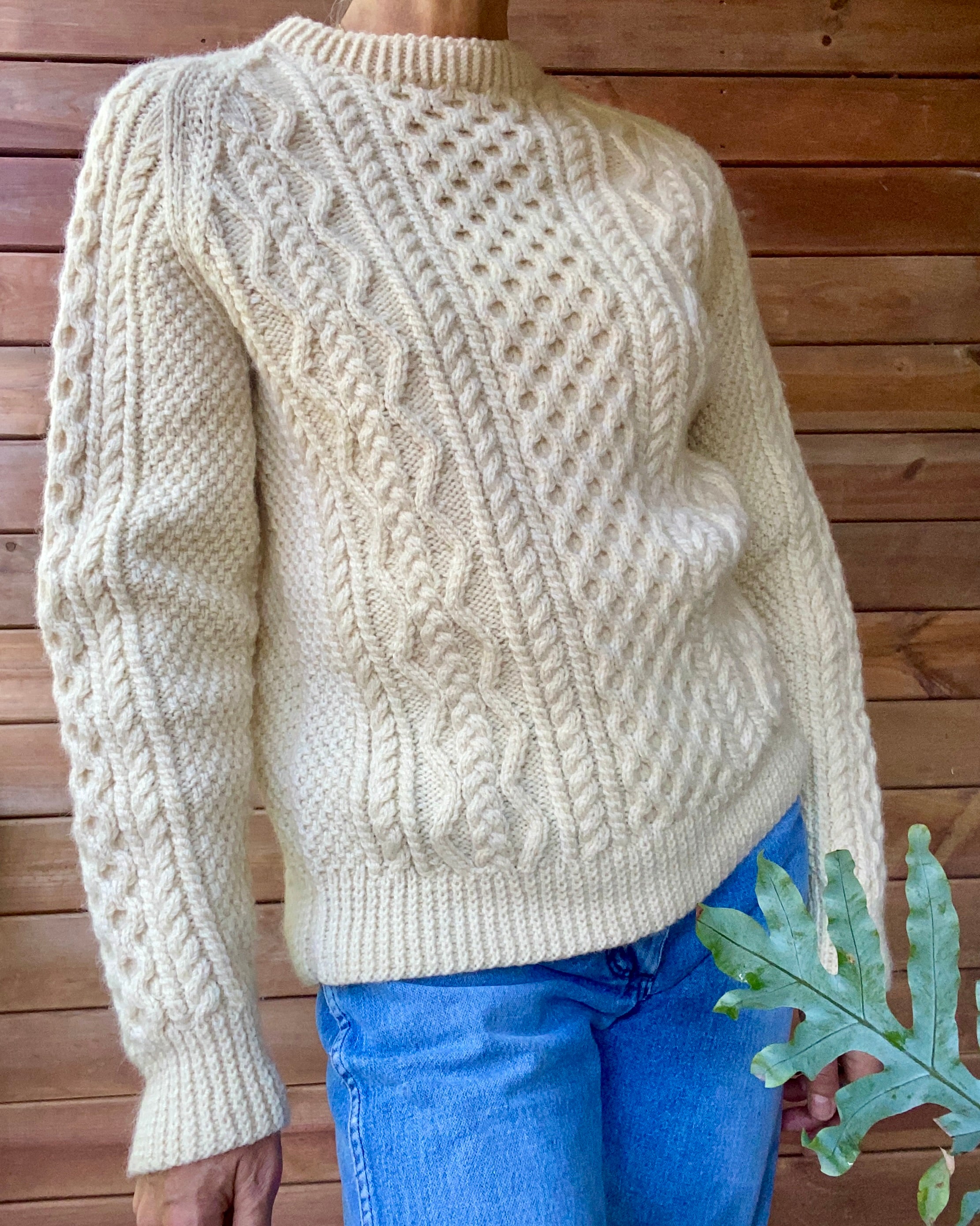 Vintage Handknit Honeycomb Cable Fisherman Sweater M