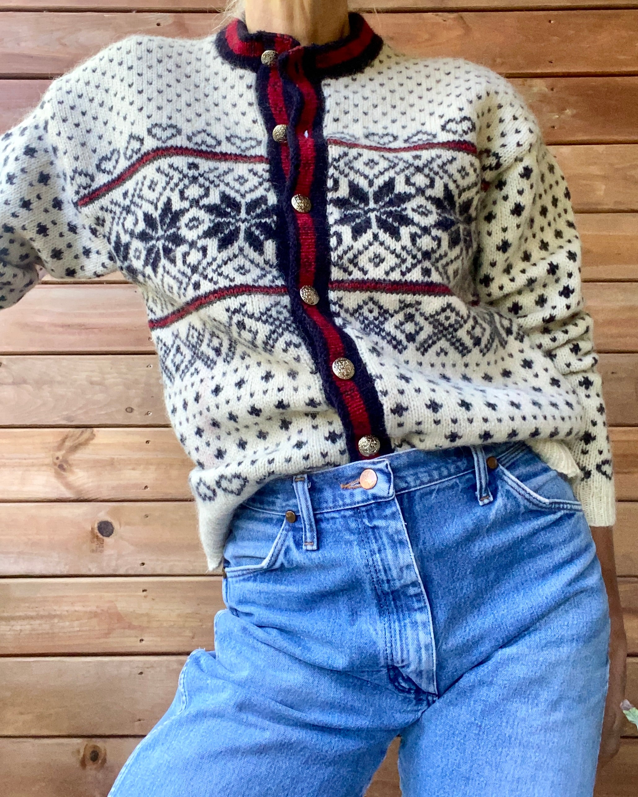 VINTAGE LLBEAN Nordic Fairisle Wool Cardigan M Made in USA