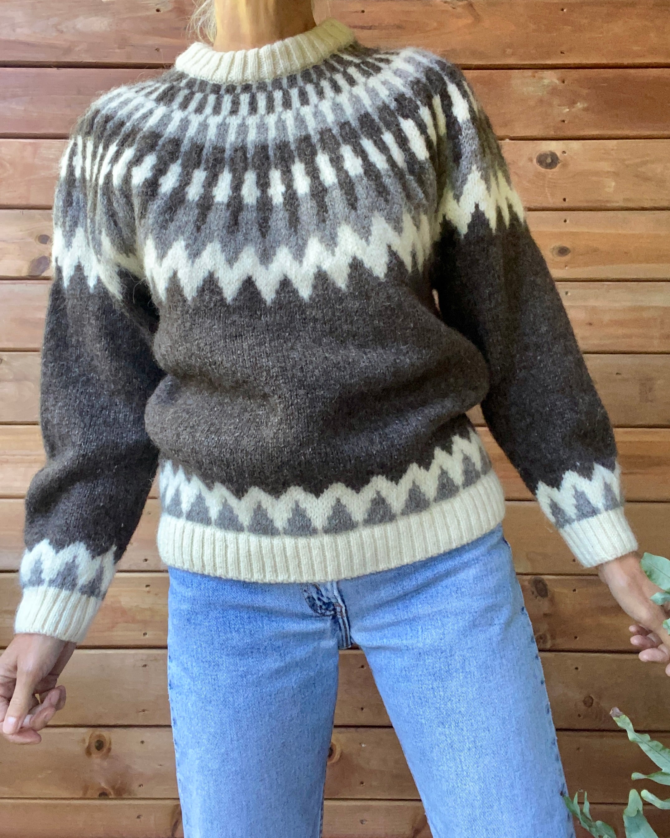VINTAGE LANDS END Icelandic Earth Tone Fairisle Wool Sweater M