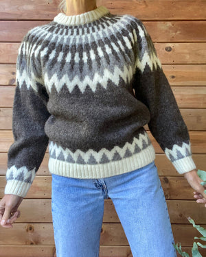 VINTAGE LANDS END Icelandic Earth Tone Fairisle Wool Sweater M