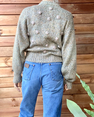 Vintage 1980s Salvatore Ferragamo Oatmeal Marle Mohair Cardigan Sweater M