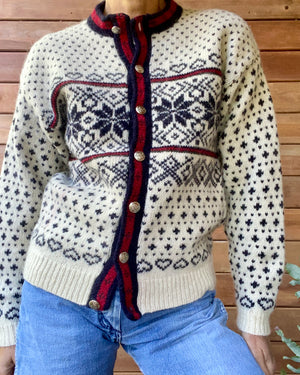 VINTAGE LLBEAN Nordic Fairisle Wool Cardigan M Made in USA