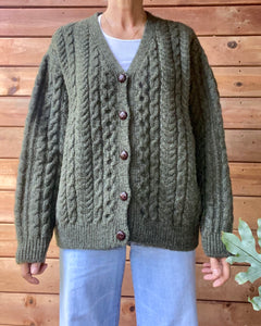 VINTAGE LLBEAN Green Fisherman Cable Wool Cardigan  M L