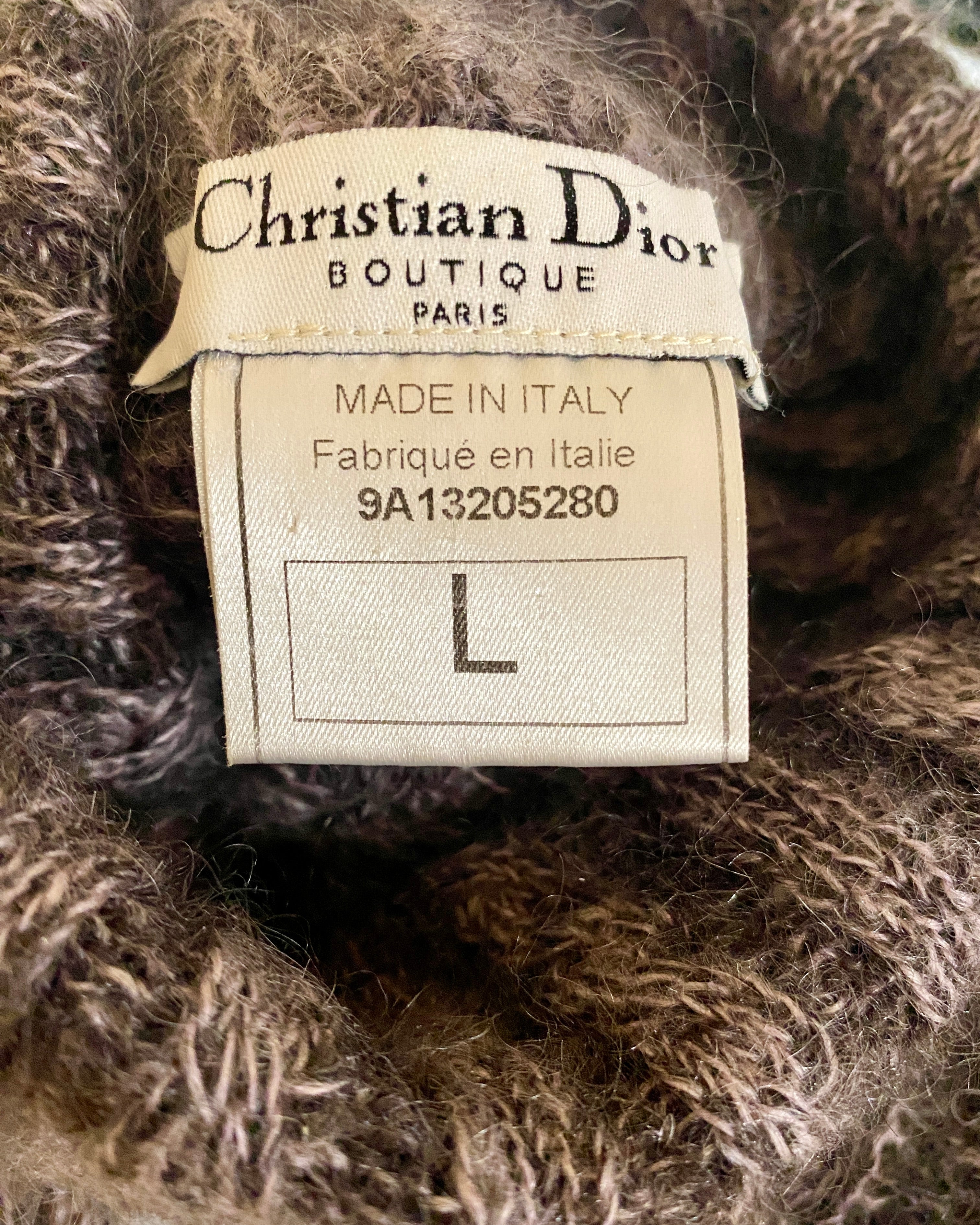 Christian Dior 2000s Mohair Cable Brown Turtleneck Shawl Set Made in Italy M L