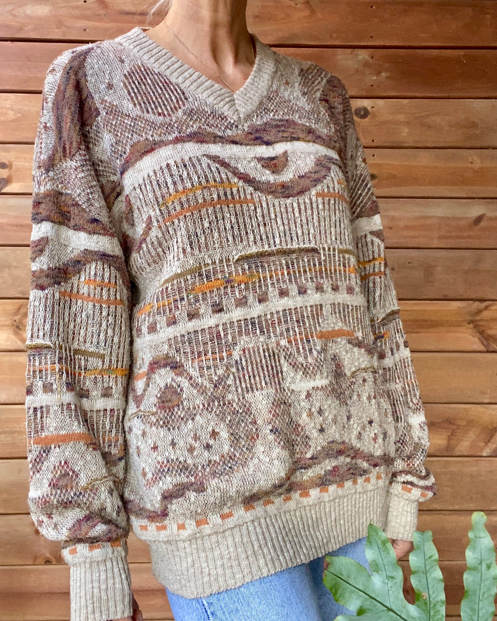 Vintage 1990s Grandpa Patterned Retro VNeck Sweater M L