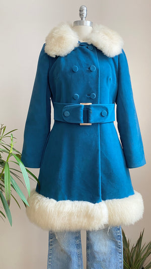 Vintage 1960s COUNTRY PACER Penny Lane Blue Velvet Double Breasted