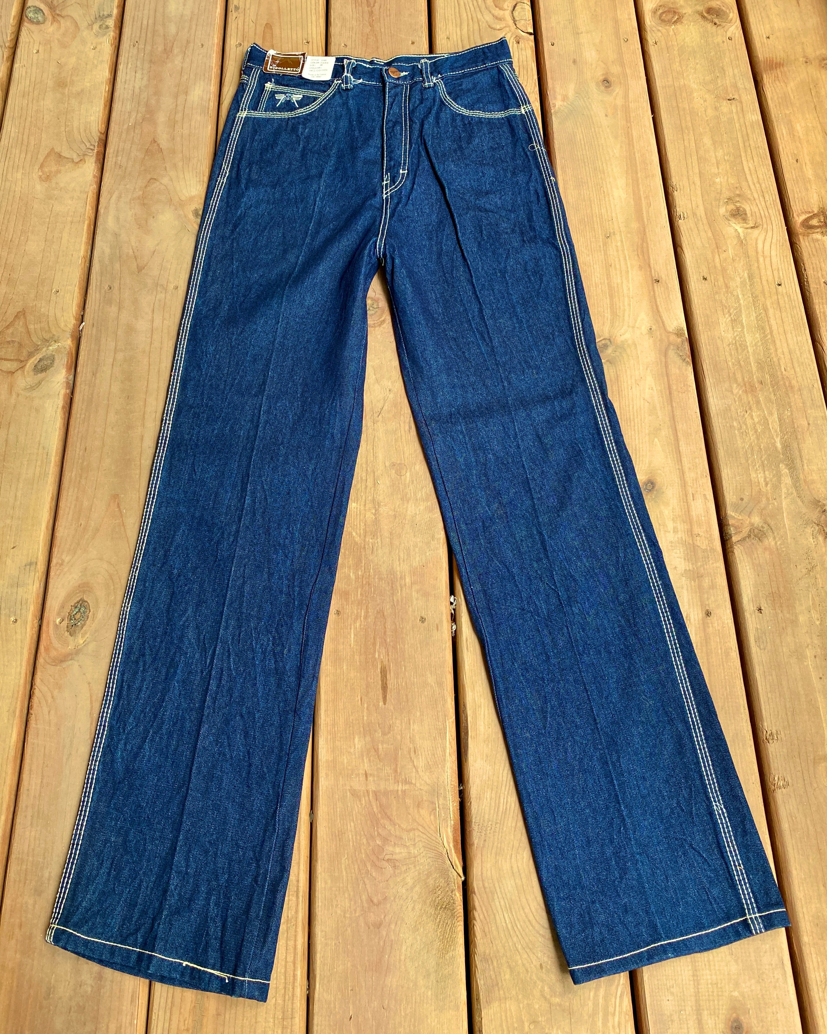 Vintage Deadstock NWT 1970s High Waisted Rigolletto Raw Denim Jeans size 28