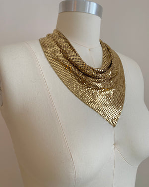 Vintage 1950s Whiting and Davis Gold Mesh Chain Mail Scarf Necklace