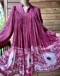 Vintage 1970s PARADIS Indian Cotton Gauze Cherry Red Batik and Lurex Dress