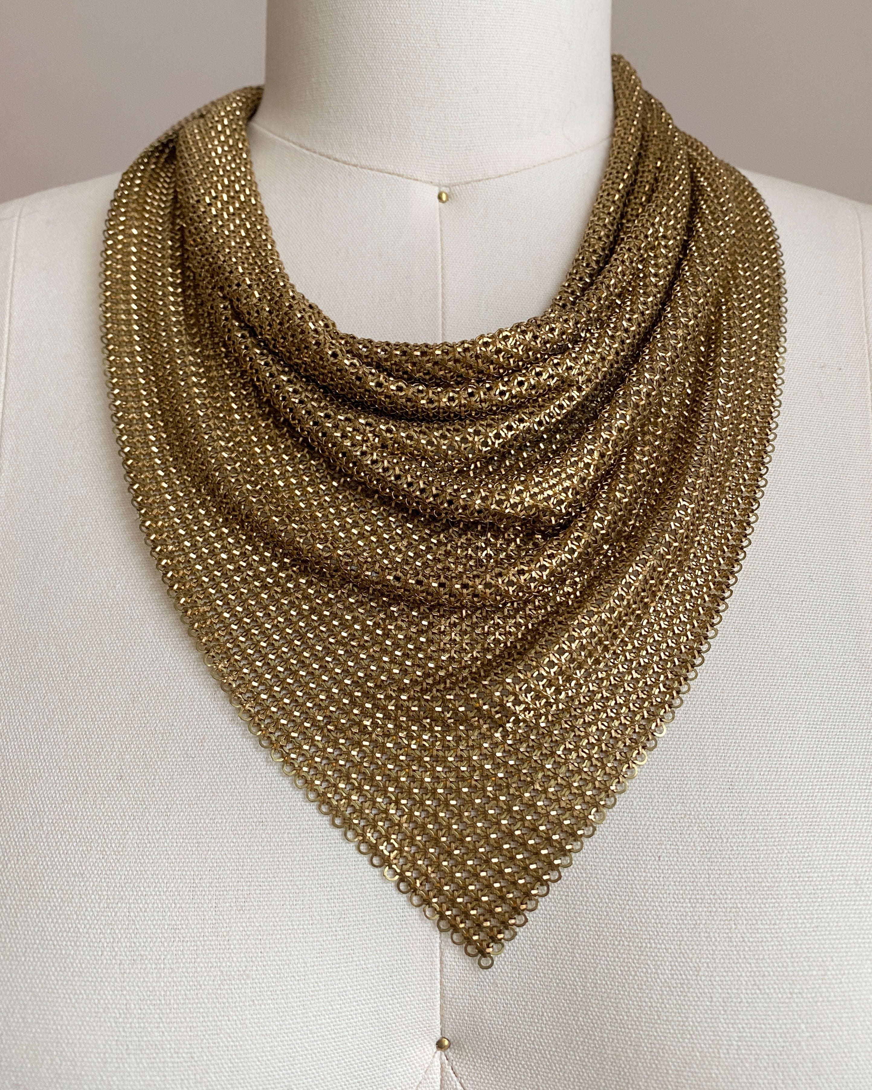 Vintage 1950s Whiting and Davis Gold Mesh Chain Mail Scarf Necklace