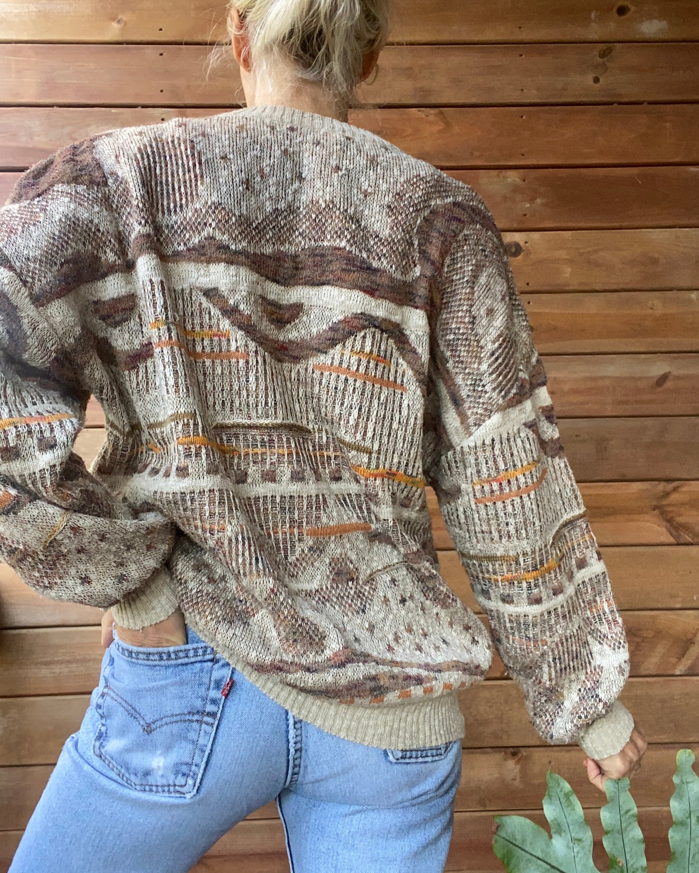 Vintage 1990s Grandpa Patterned Retro VNeck Sweater M L